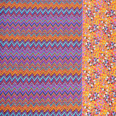 Multi-Coloured Zig Zag Printed Pure Silk Twill