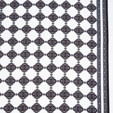 Black Geo Printed White Pure Silk Twill