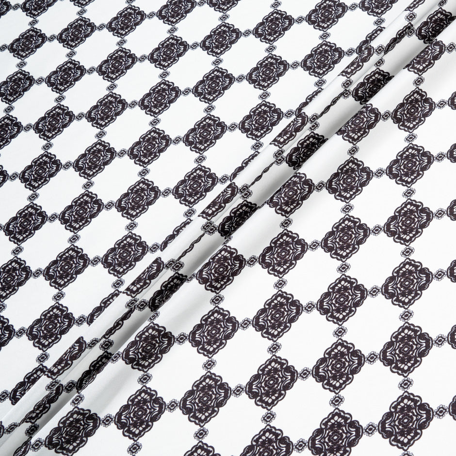 Black Geo Printed White Pure Silk Twill