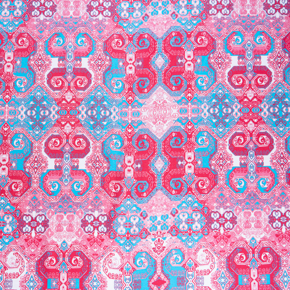 Pink & Blue Geometric Printed Pure Silk Twill