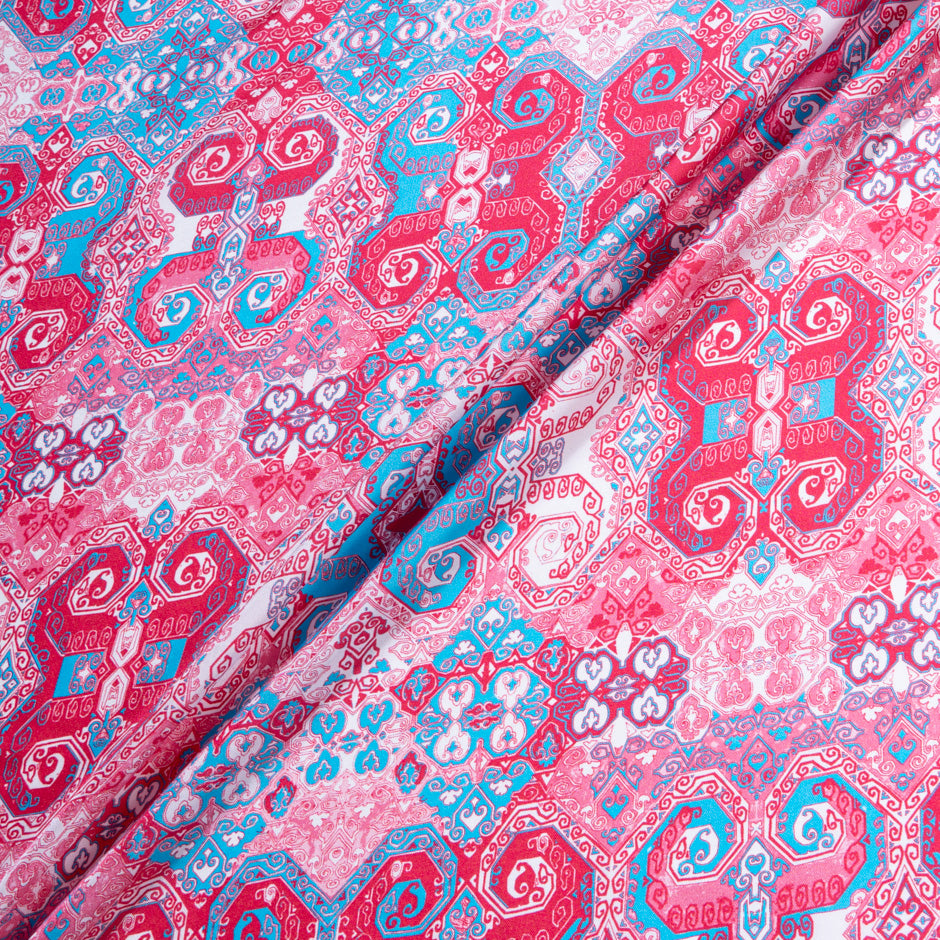 Pink & Blue Geometric Printed Pure Silk Twill