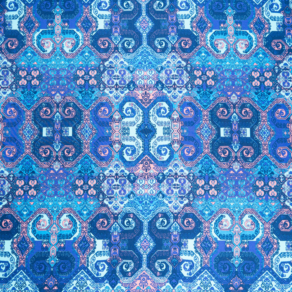 Blue Geometric Printed Pure Silk Twill