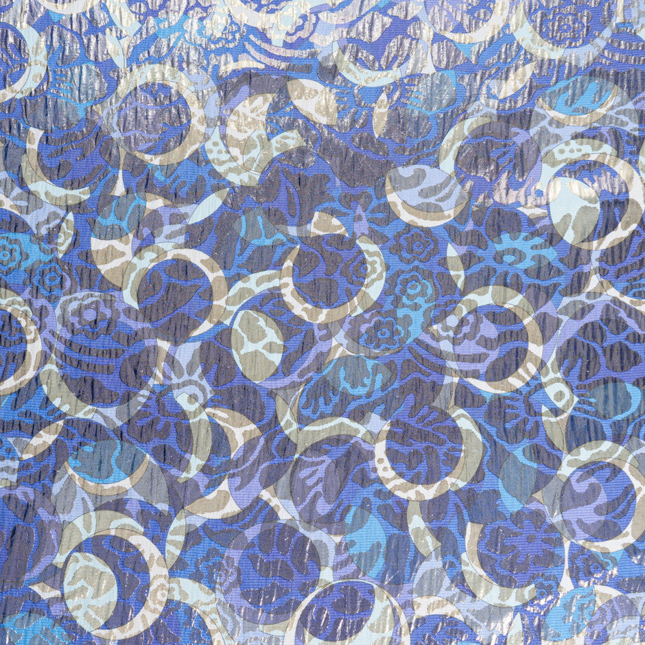 Blue Metallic Silk Jacquard Cloqué