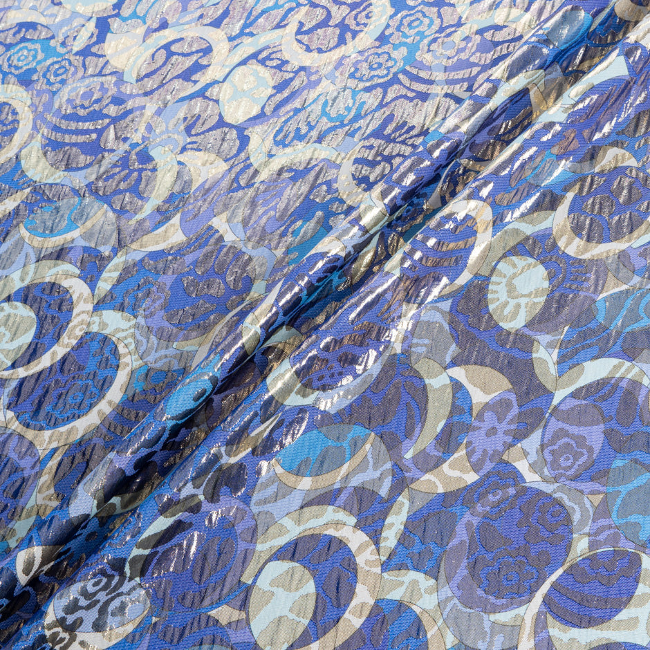 Blue Metallic Silk Jacquard Cloqué