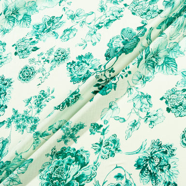 Mint Green Floral Printed Ivory Pure Silk