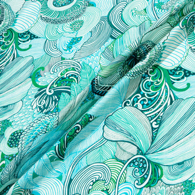 Turquoise & Green Patterned Pure Silk