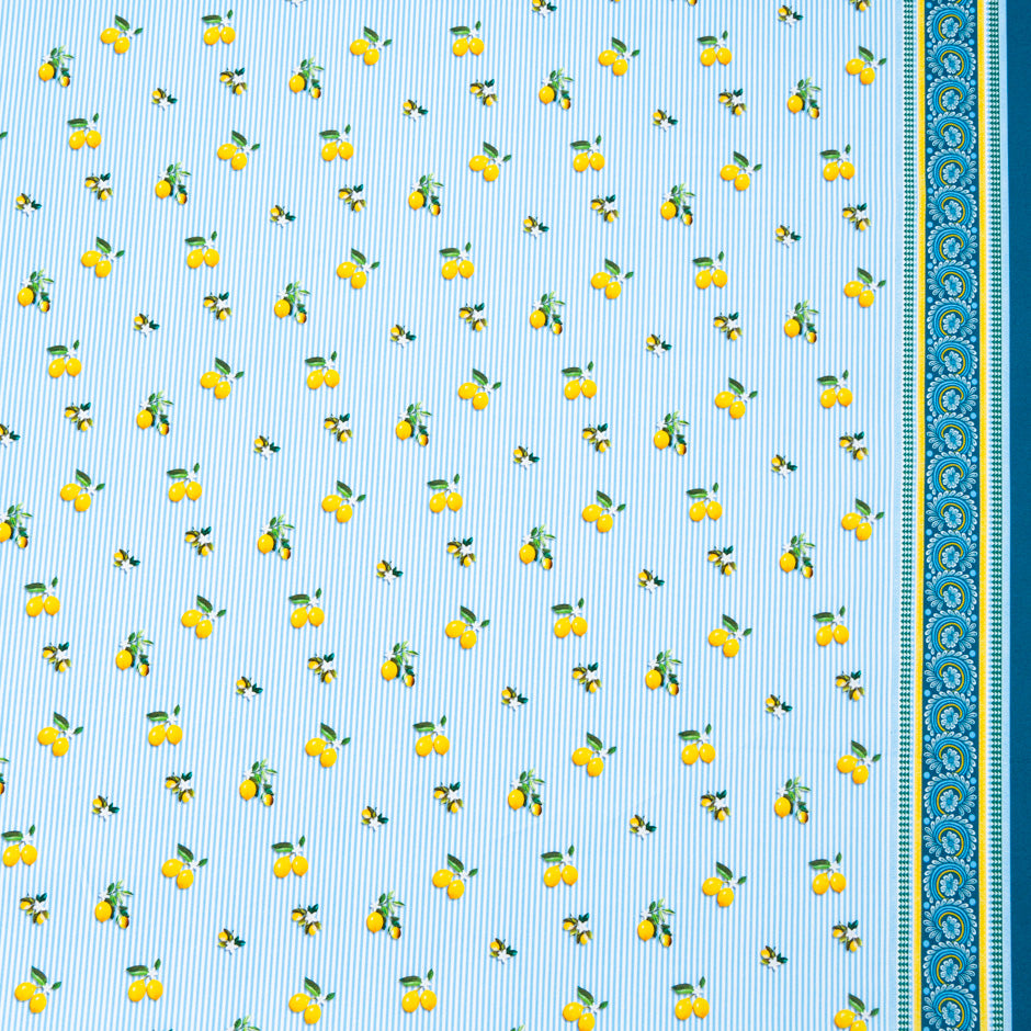 Lemon Printed Sky Blue Striped Pure Cotton