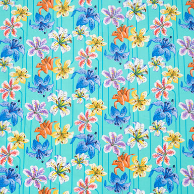 Multi Lily Printed Turquoise Luxury Cotton
