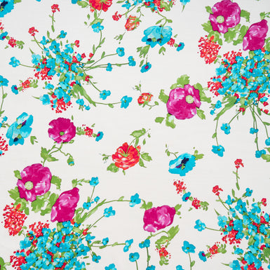 Turquoise Floral Spray Printed Luxury Cotton