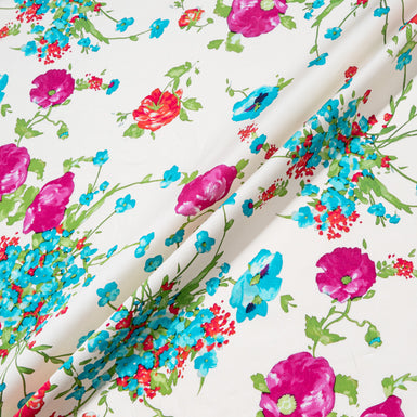 Turquoise Floral Spray Printed Luxury Cotton