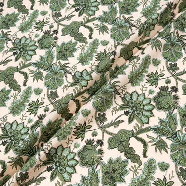 Olive Green Floral Printed Pure Cotton (A 2.25m Piece)