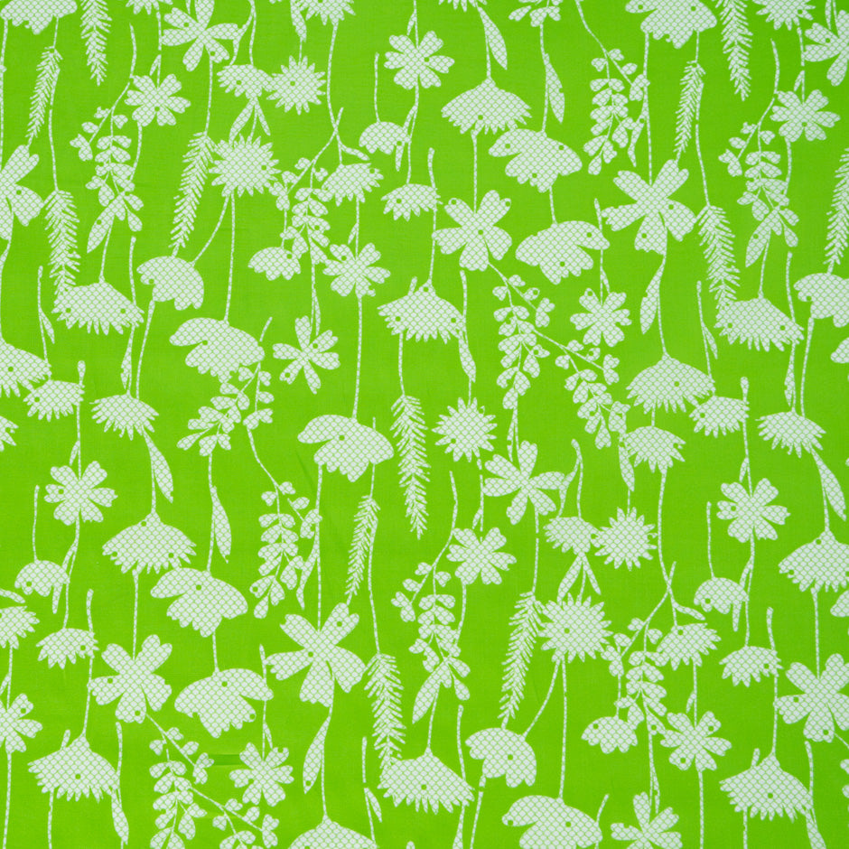 White Floral Printed Apple Green Cotton