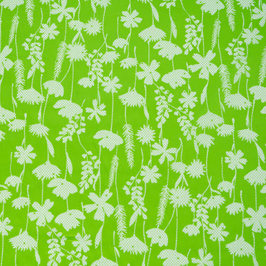 White Floral Printed Apple Green Cotton