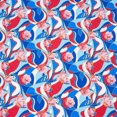 Pink Rose Printed Blue & Red Pure Cotton