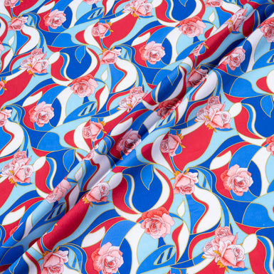 Pink Rose Printed Blue & Red Pure Cotton