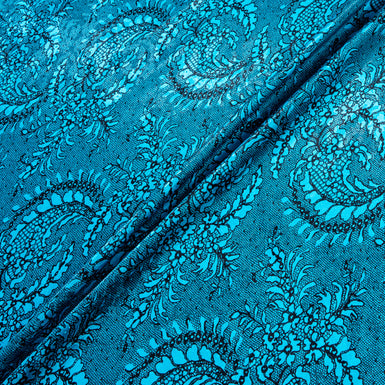 Black Lace Printed Turquoise Silk Jacquard