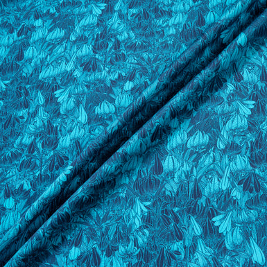 Sea Blue Leaf Printed Pure Cotton Shirting