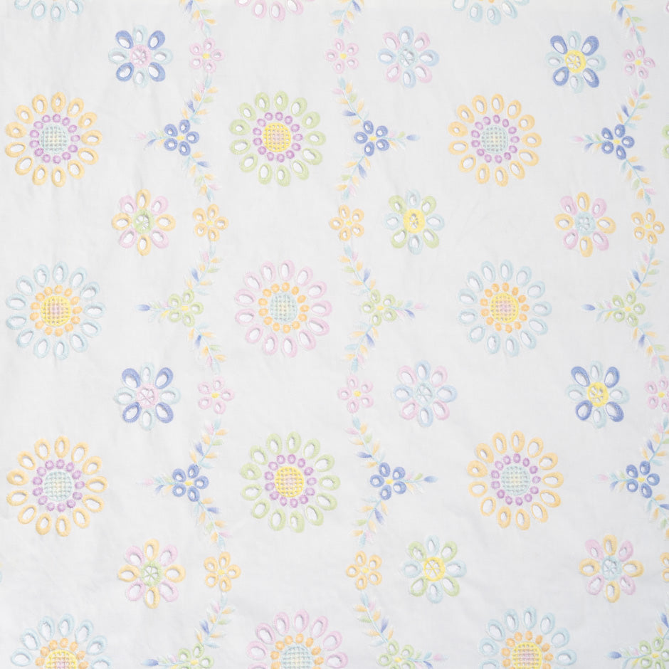 Pastel Floral Open Work Embroidered Pure Cotton