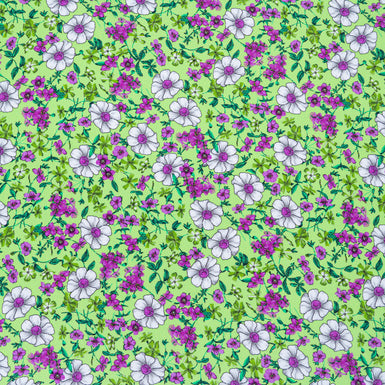 Magenta Floral Printed Green Silk Crêpe de Chine