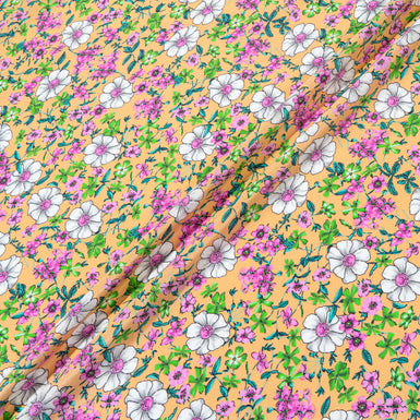 Multi Floral Printed Peach Silk Crêpe de Chine