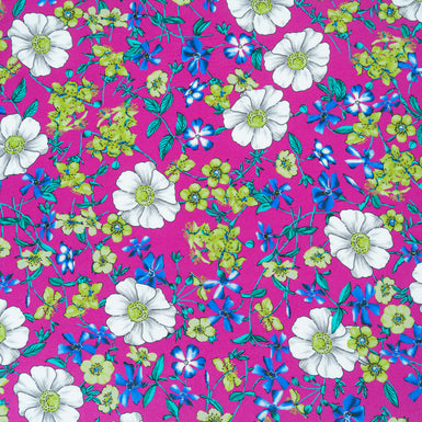 Floral Printed Magenta Pink Silk Crêpe de Chine