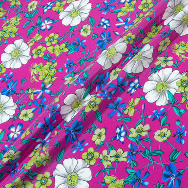 Floral Printed Magenta Pink Silk Crêpe de Chine