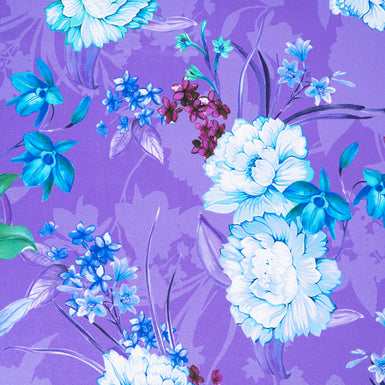 Floral Printed Purple Silk Crêpe de Chine (A 2.50m Piece)