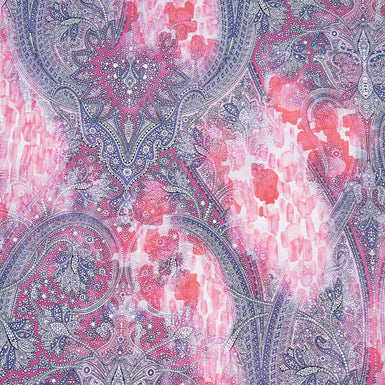 Pink & Lavender Paisley Printed Silk Twill