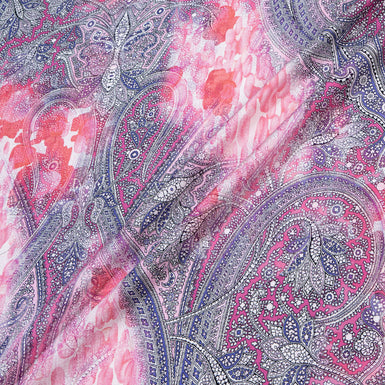 Pink & Lavender Paisley Printed Silk Twill