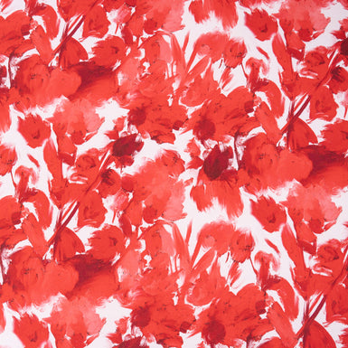 Rich Red Abstract Floral Printed Silk Crêpe