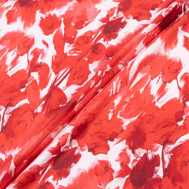 Rich Red Abstract Floral Printed Silk Crêpe