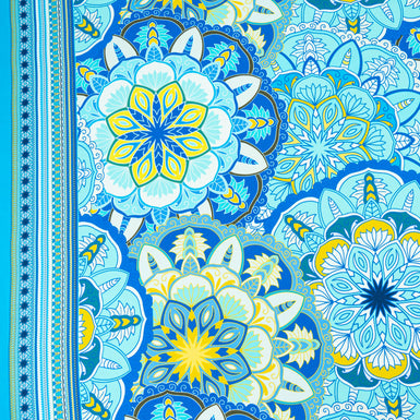 Blue & Yellow Geometric Floral Printed Silk Crêpe