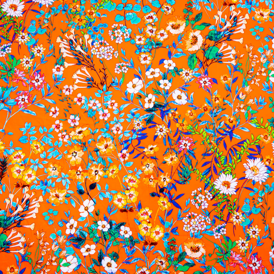 Multi Floral Printed Deep Orange Pure Cotton