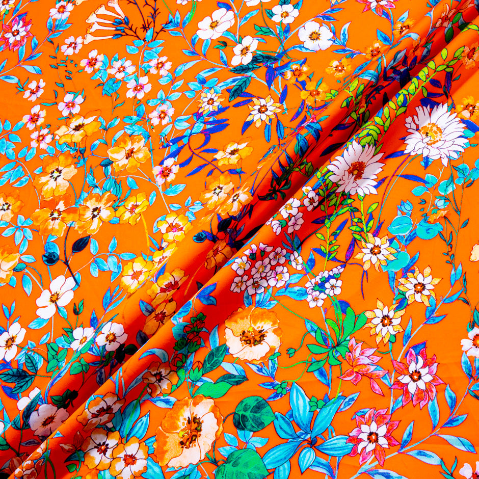 Multi Floral Printed Deep Orange Pure Cotton