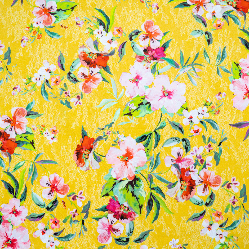 Pretty Floral Printed Canary Yellow Pure Cotton