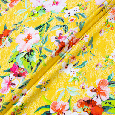 Pretty Floral Printed Canary Yellow Pure Cotton