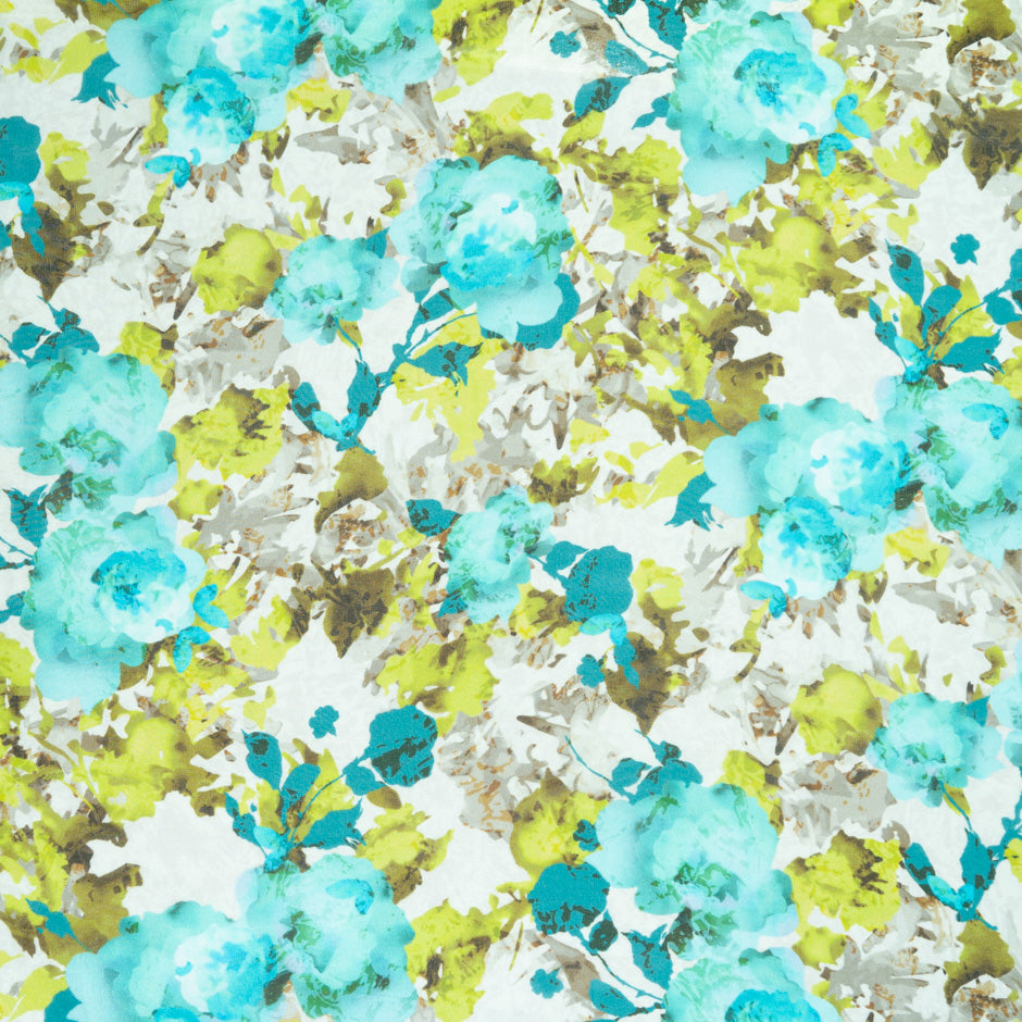 Lime & Turquoise Floral Printed Silk Georgette