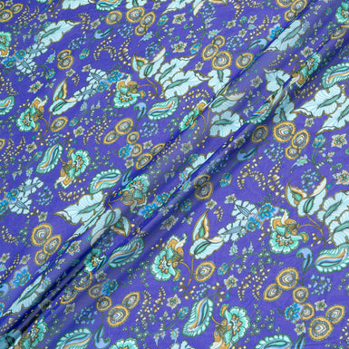 Turquoise & Yellow Floral Printed Pure Silk Georgette