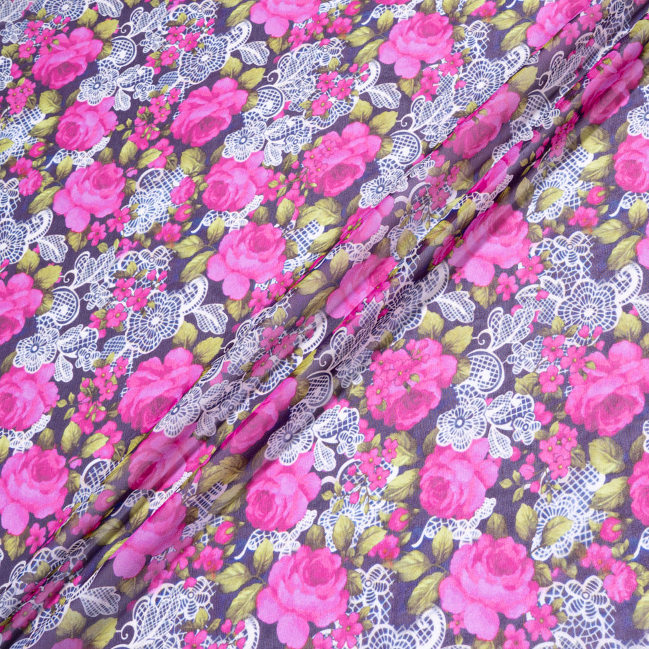 Rose Pink Floral Printed Silk Georgette