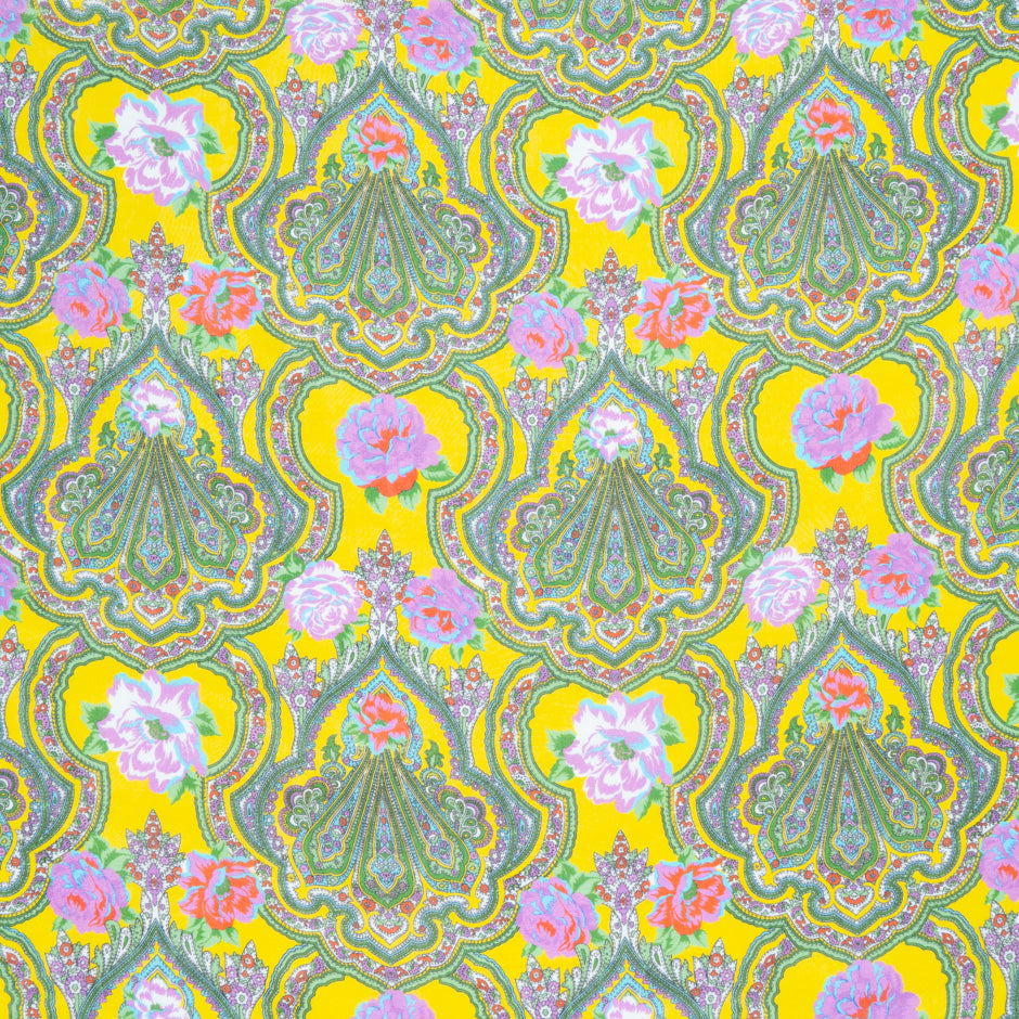 Multi-Coloured Paisley Printed Yellow Silk Georgette