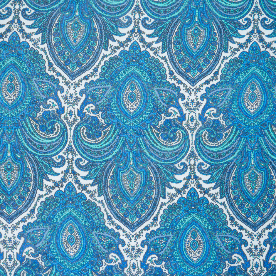 Blue & Turquoise Paisley Printed Silk Georgette