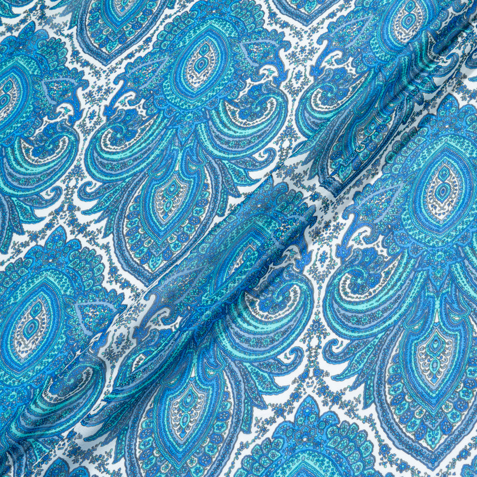 Blue & Turquoise Paisley Printed Silk Georgette