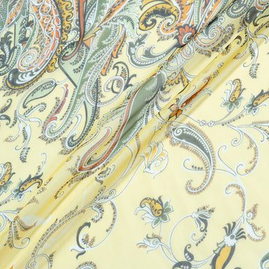 Paisley Printed Yellow Pure Silk Chiffon