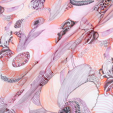 Abstract Pattern Printed Pure Silk Chiffon