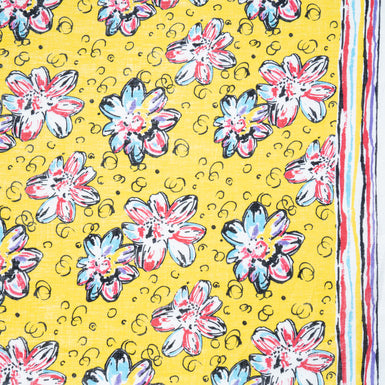 Multi Floral Printed Yellow Handkerchief Linen