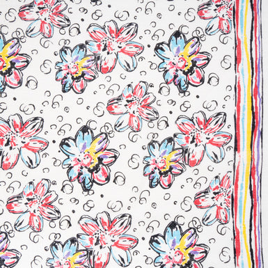 Multi Floral Printed White Handkerchief Linen (A 2.90m Piece)