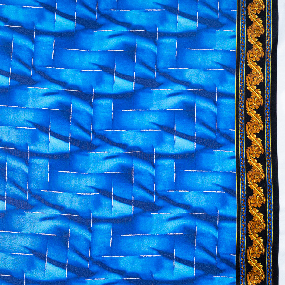 Royal Blue Printed Pure Silk Twill