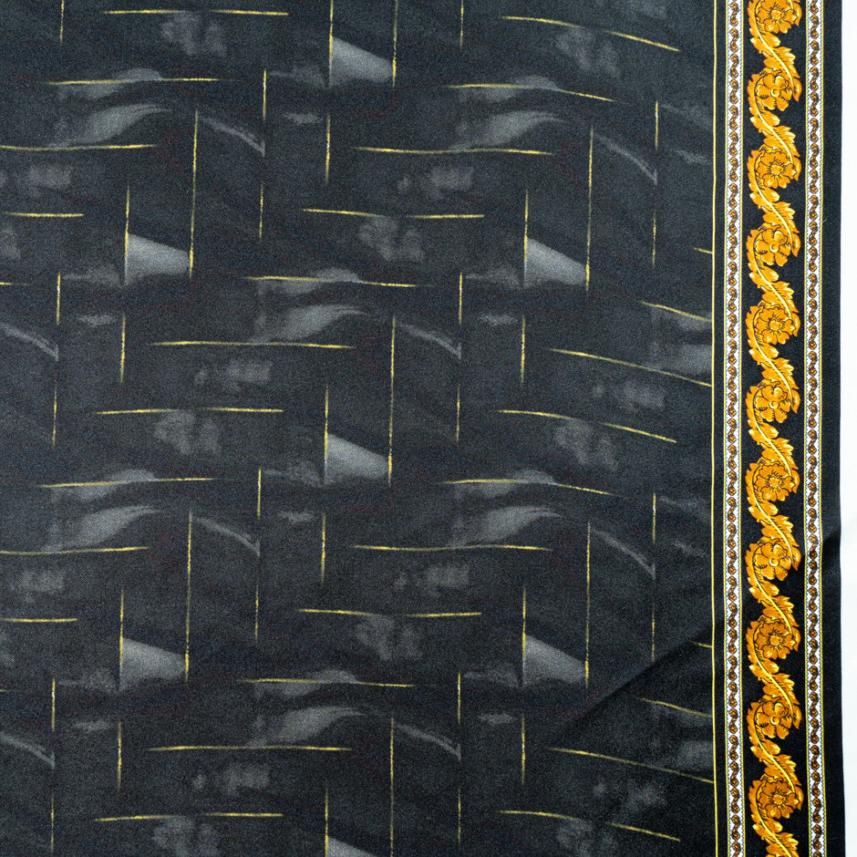 Black & Yellow Printed Pure Silk Twill