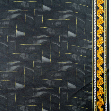 Black & Yellow Printed Pure Silk Twill