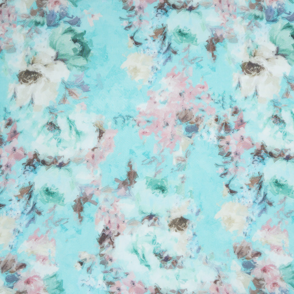 Abstract Floral Printed Sky Blue Pure Silk Georgette (A 2.90m Piece)